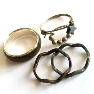 4 rings vintage silver tone ring star boho wavy wire wrapped jewelry lot